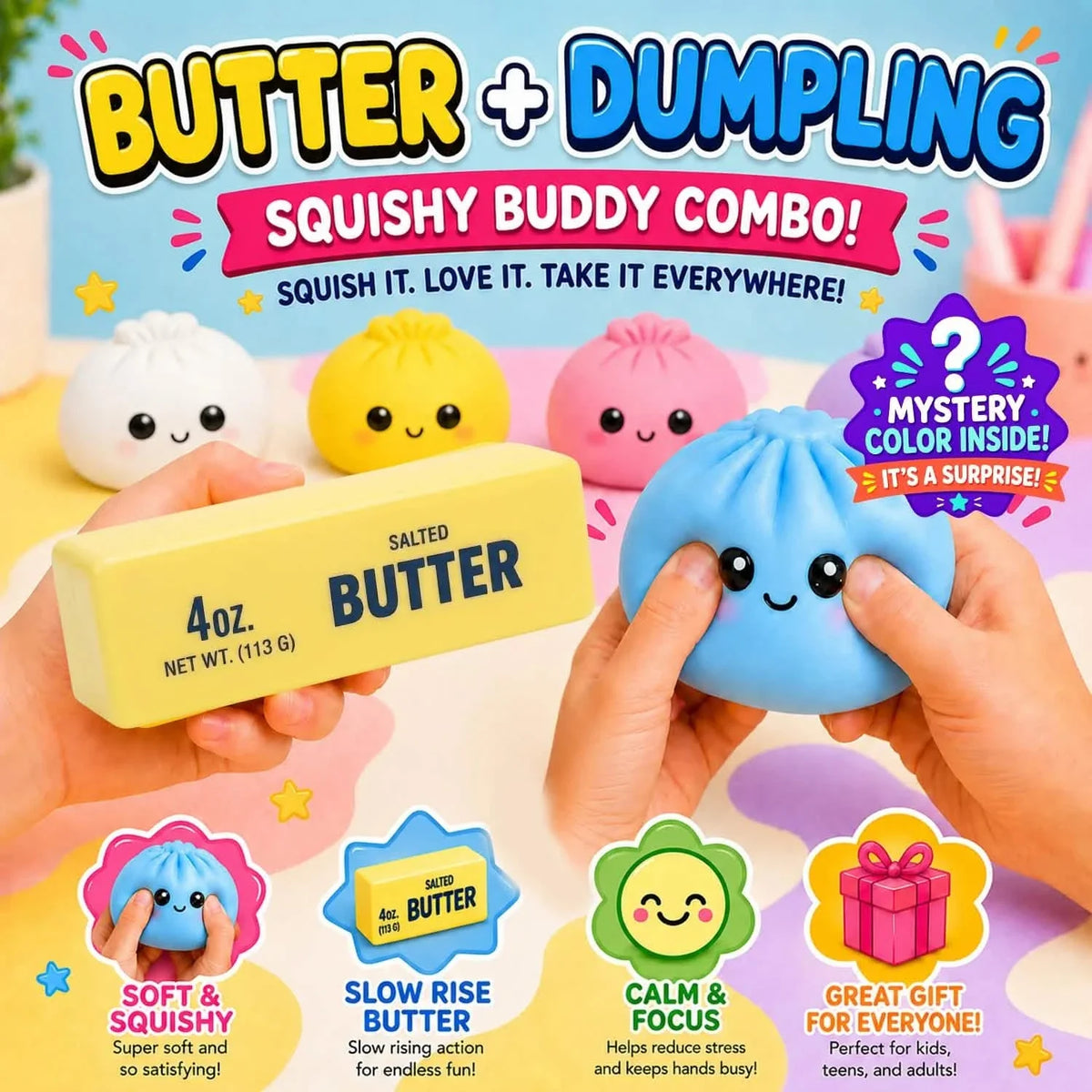 2-Pack Dumpling + Butter Squishy Set
