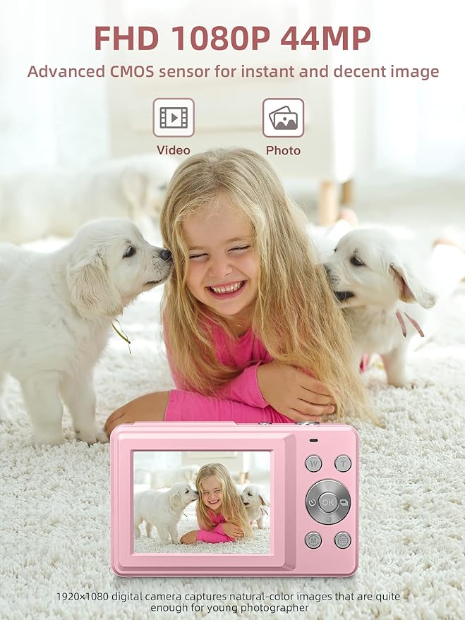 FHD 1080P Compact Digital Camera – 44MP, 16X Zoom